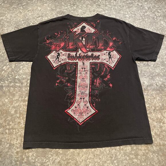 Vintage Skin Industries Cross Metallic Tee Shirt Mens Large Vintage 90s Y2K - Picture 4 of 8